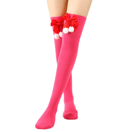 6 Pairs Striped Thigh High Socks Women's Bow Christmas Socks Teenage Knee High Stockings