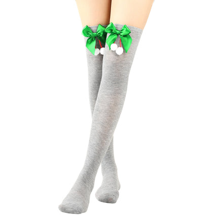 6 Pairs Striped Thigh High Socks Women's Bow Christmas Socks Teenage Knee High Stockings