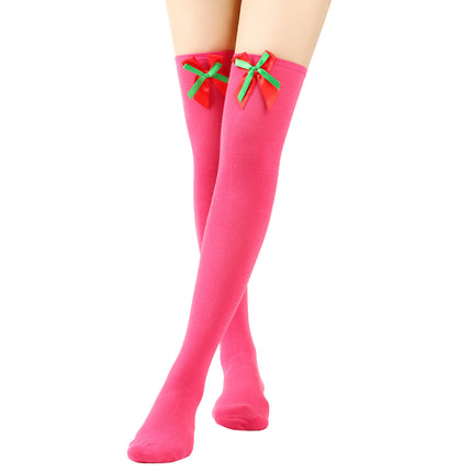 6 Pairs Striped Thigh High Socks Women's Bow Christmas Socks Teenage Knee High Stockings