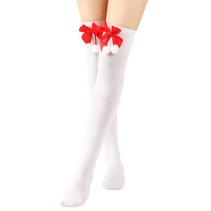 6 Pairs Striped Thigh High Socks Women's Bow Christmas Socks Teenage Knee High Stockings