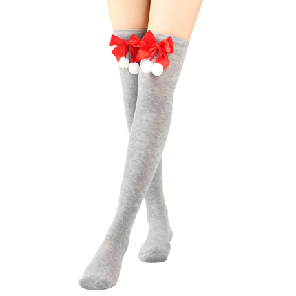 6 Pairs Striped Thigh High Socks Women's Bow Christmas Socks Teenage Knee High Stockings