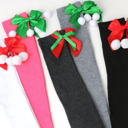 6 Pairs Striped Thigh High Socks Women's Bow Christmas Socks Teenage Knee High Stockings