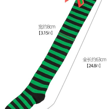 6 Pairs Striped Thigh High Socks Women's Bow Christmas Socks Teenage Knee High Stockings