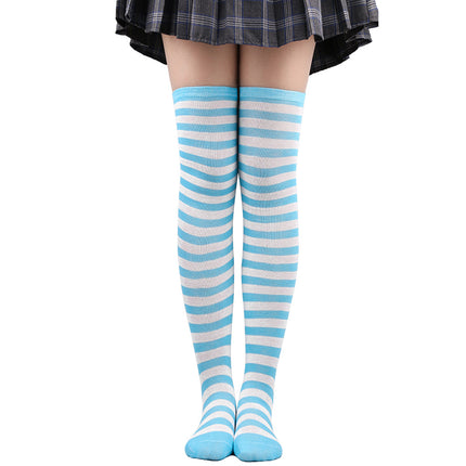 5 Pairs Women Striped Over Knee Socks Thigh High Stockings for Halloween Christmas