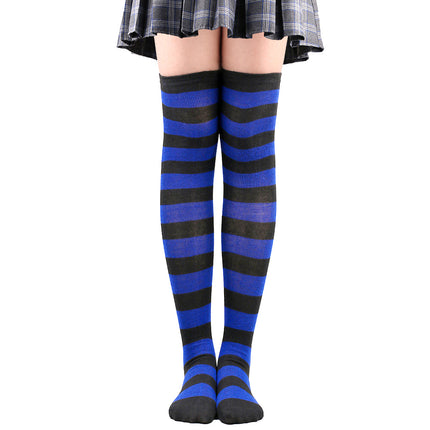 5 Pairs Women Striped Over Knee Socks Thigh High Stockings for Halloween Christmas