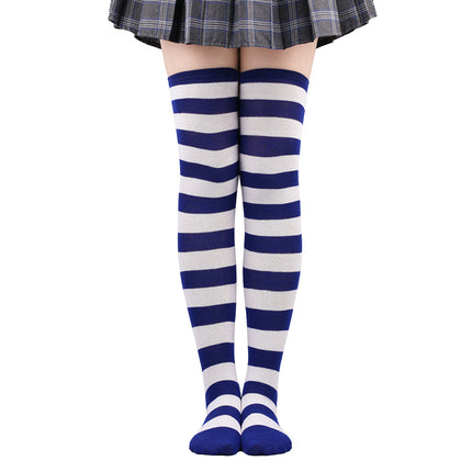 5 Pairs Women Striped Over Knee Socks Thigh High Stockings for Halloween Christmas