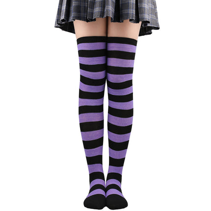 5 Pairs Women Striped Over Knee Socks Thigh High Stockings for Halloween Christmas