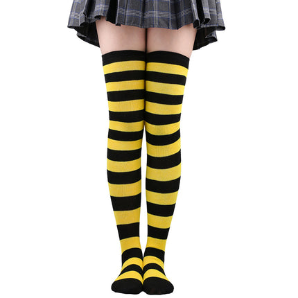 5 Pairs Women Striped Over Knee Socks Thigh High Stockings for Halloween Christmas