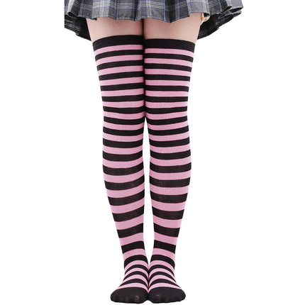 5 Pairs Women Striped Over Knee Socks Thigh High Stockings for Halloween Christmas