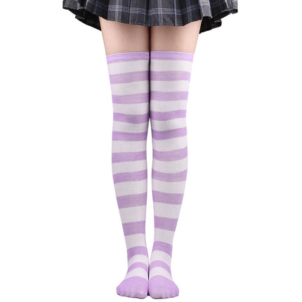 5 Pairs Women Striped Over Knee Socks Thigh High Stockings for Halloween Christmas