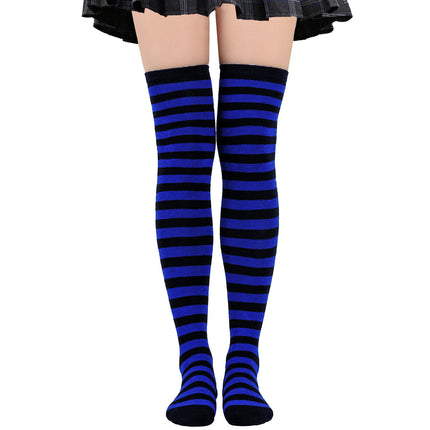 5 Pairs Women Striped Over Knee Socks Thigh High Stockings for Halloween Christmas