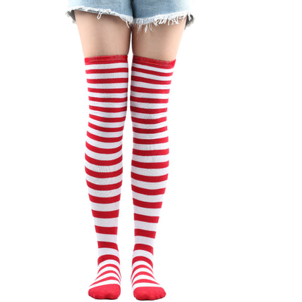 5 Pairs Women Striped Over Knee Socks Thigh High Stockings for Halloween Christmas