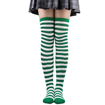 5 Pairs Women Striped Over Knee Socks Thigh High Stockings for Halloween Christmas