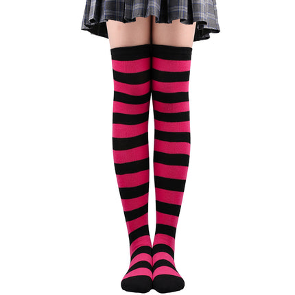 5 Pairs Women Striped Over Knee Socks Thigh High Stockings for Halloween Christmas