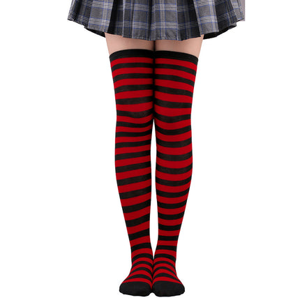 5 Pairs Women Striped Over Knee Socks Thigh High Stockings for Halloween Christmas