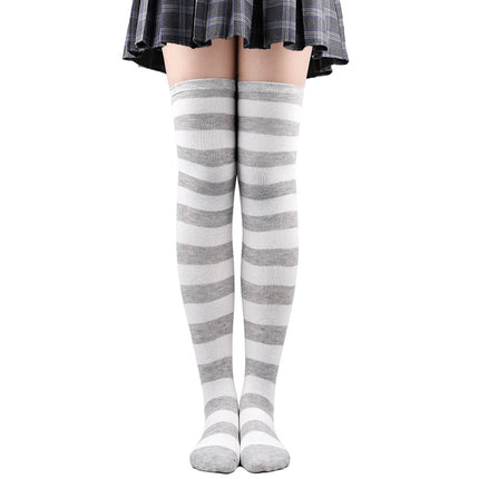 5 Pairs Women Striped Over Knee Socks Thigh High Stockings for Halloween Christmas