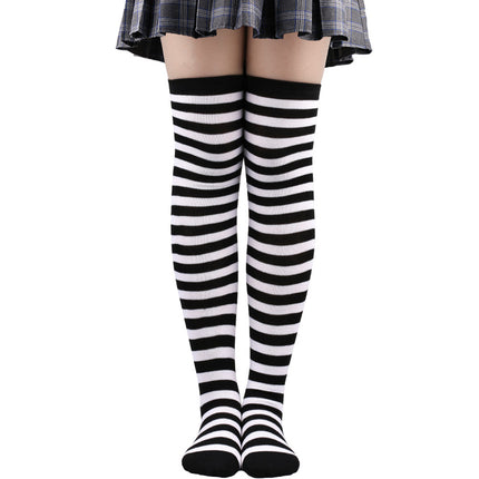 5 Pairs Women Striped Over Knee Socks Thigh High Stockings for Halloween Christmas