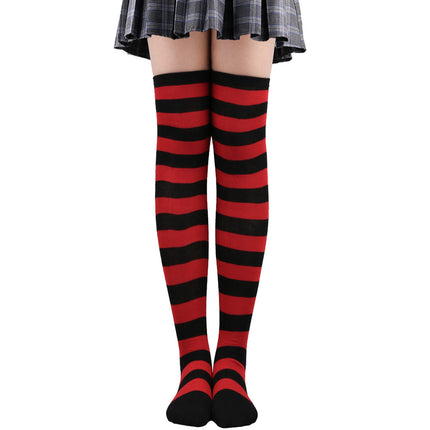 5 Pairs Women Striped Over Knee Socks Thigh High Stockings for Halloween Christmas