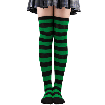 5 Pairs Women Striped Over Knee Socks Thigh High Stockings for Halloween Christmas