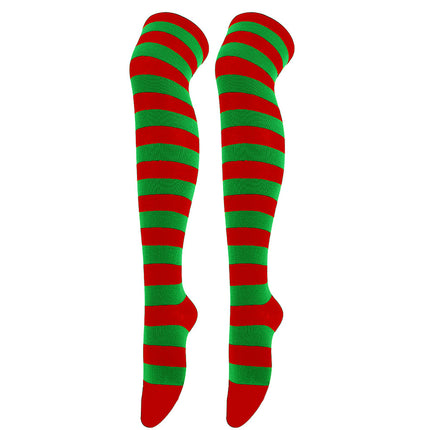 5 Pairs Women Striped Over Knee Socks Thigh High Stockings for Halloween Christmas