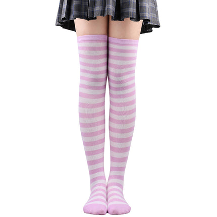 5 Pairs Women Striped Over Knee Socks Thigh High Stockings for Halloween Christmas