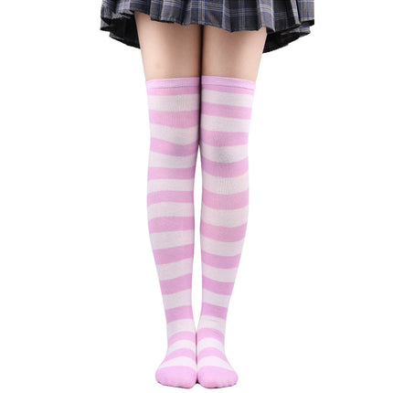 5 Pairs Women Striped Over Knee Socks Thigh High Stockings for Halloween Christmas