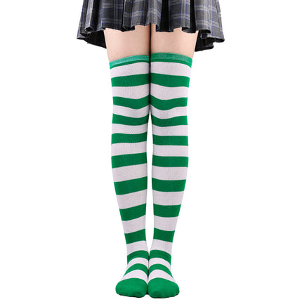 5 Pairs Women Striped Over Knee Socks Thigh High Stockings for Halloween Christmas