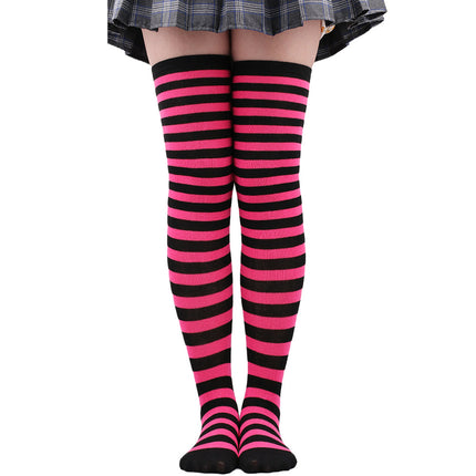 5 Pairs Women Striped Over Knee Socks Thigh High Stockings for Halloween Christmas