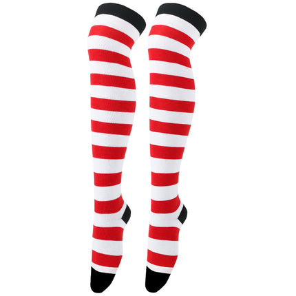 5 Pairs Women Striped Over Knee Socks Thigh High Stockings for Halloween Christmas