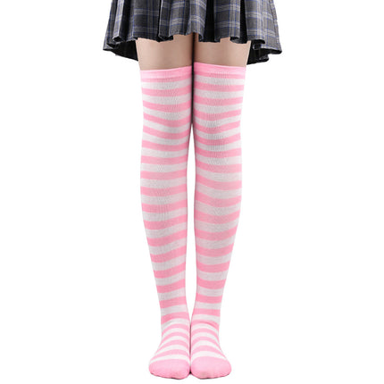 5 Pairs Women Striped Over Knee Socks Thigh High Stockings for Halloween Christmas