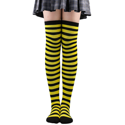 5 Pairs Women Striped Over Knee Socks Thigh High Stockings for Halloween Christmas