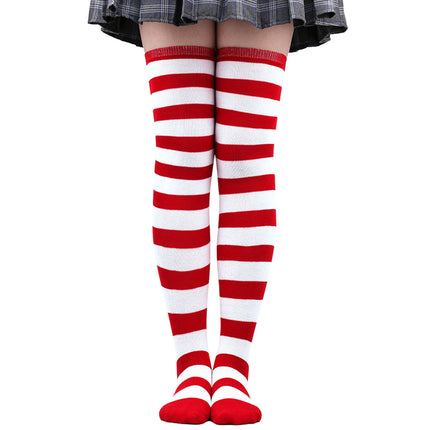 5 Pairs Women Striped Over Knee Socks Thigh High Stockings for Halloween Christmas