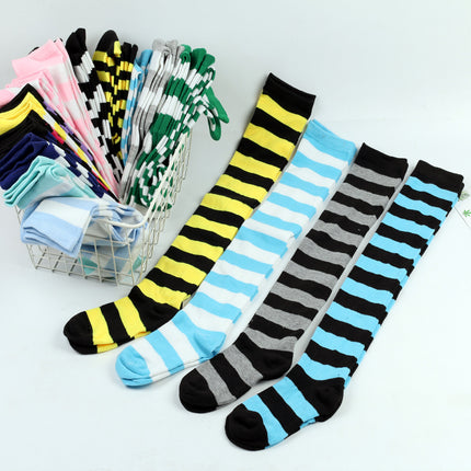 5 Pairs Women Striped Over Knee Socks Thigh High Stockings for Halloween Christmas