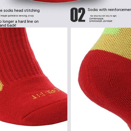 Sports Mid Calf Socks Thickened Protection Sports Cushioning Basketball Soccer Compression Socks-A