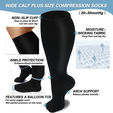 Plus Size Compression Socks Wide Calf for Women & Men -Extra Wide Calf Knee High Support Socks 1