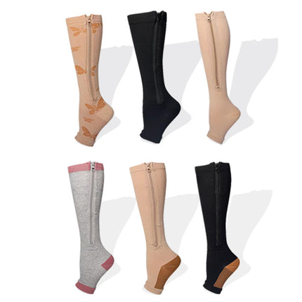 Zip Compression Socks For Men Women With Toe Open Design Zipper Leg Support Knee-High Stockings-A