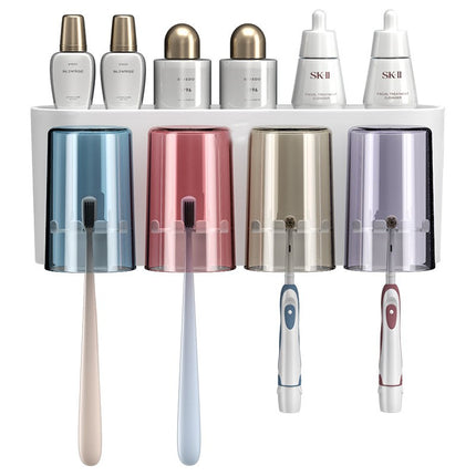 Toothbrush Holder Wall Mounted,  Large Capacity Tray Storage Rack Brush Slots Cosmetic Drawer