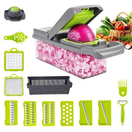 Vegetable Chopper - 13 in 1 Multi-Functional Food Chopper Slicer Veggie Cutter with Container