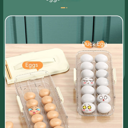 3 Layer Egg Holder for Fridge - Auto Rolling Egg Container Tray - Fridge Organizers and Storage