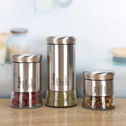 Stainless Steel Nested Canister Storage with Glass Window Airtight Lid Coffee Tea Storage Jars