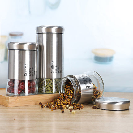 Stainless Steel Nested Canister Storage with Glass Window Airtight Lid Coffee Tea Storage Jars