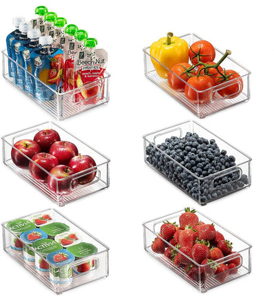 Stackable Refrigerator Organizer Bins Pull Out Drawers with Handles food Saver Set