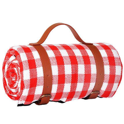 Plaid Picnic Mat Leather Strap Moisture-proof Mat Outdoor Camping Tent Beach Mat