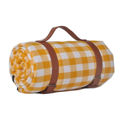 Plaid Picnic Mat Leather Strap Moisture-proof Mat Outdoor Camping Tent Beach Mat