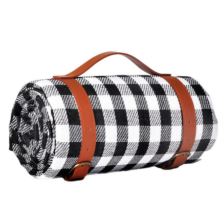 Plaid Picnic Mat Leather Strap Moisture-proof Mat Outdoor Camping Tent Beach Mat