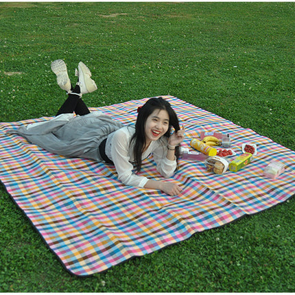 Plaid Picnic Mat Leather Strap Moisture-proof Mat Outdoor Camping Tent Beach Mat