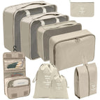 Wash bag set of nine in beige