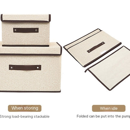 Boxes Foldable Lidded Cotton Linen Fabric Home Cubes Organizer Containers with Handles Storage