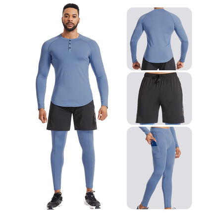 Men's Sports Compression Suit 3 Piece Long Pants Long Sleeve Shirt Shorts Winter Warm Gear