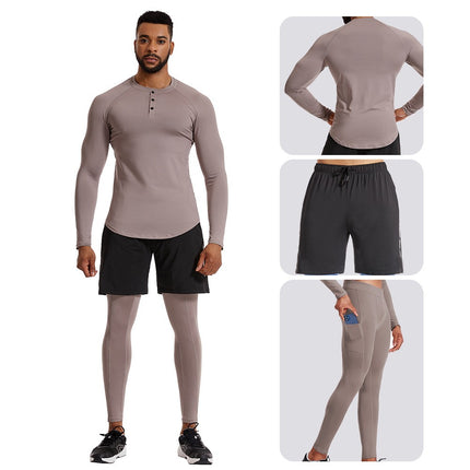 Men's Sports Compression Suit 3 Piece Long Pants Long Sleeve Shirt Shorts Winter Warm Gear